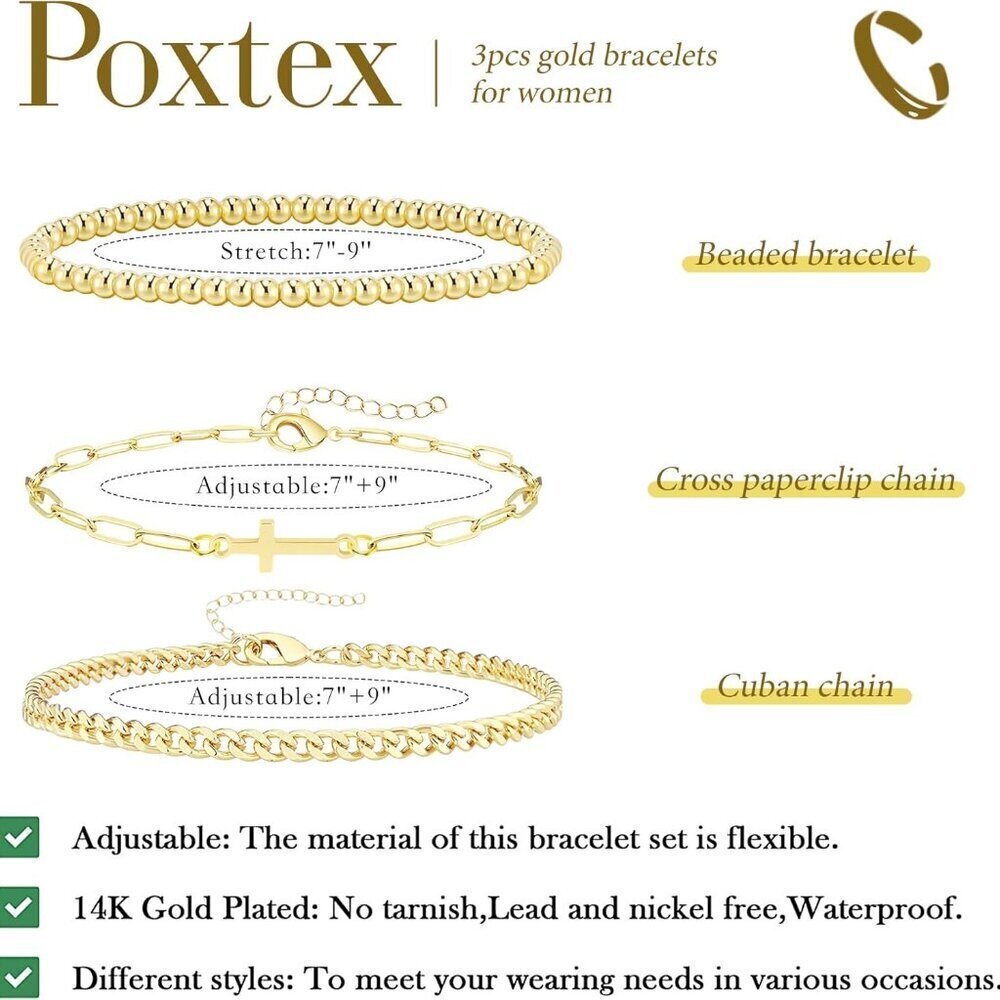 Gold Cross Bracelets Set for Women Dainty Religious Jewelry Christian Gifts - Picture 5 of 7